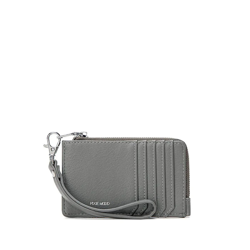 Grey Quinn Card Wallet front view with card slots and wristlet