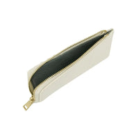 Interior of white Quinn Card Wallet with gold zipper open
