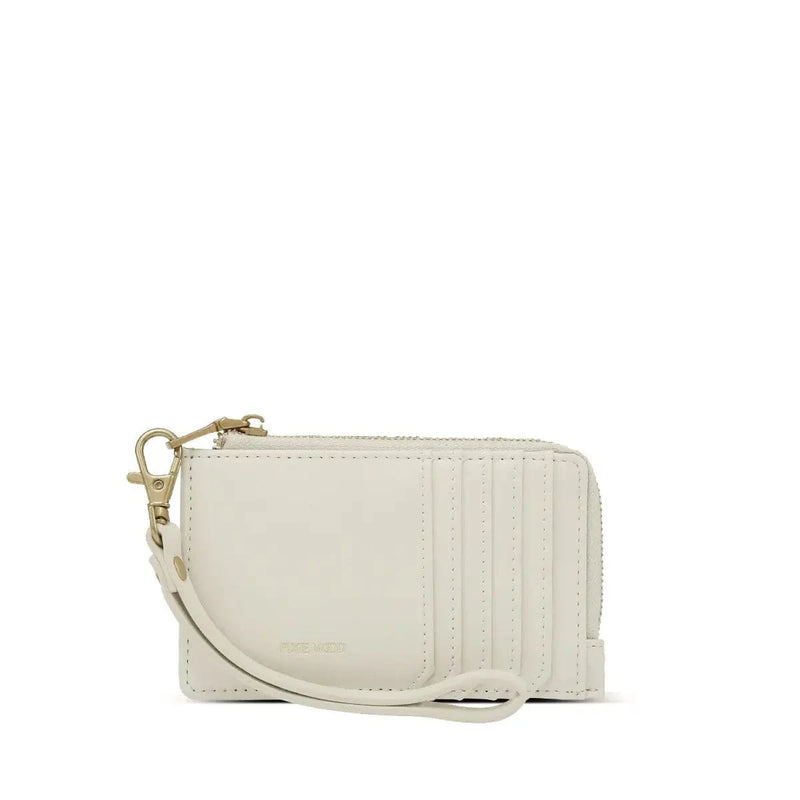 Back of Quinn Card Wallet in white vegan leather with wristlet