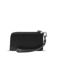 Back of Quinn Card Wallet in black with wristlet strap