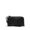 Quinn Card Wallet in black vegan leather with front card slots and zip pouch