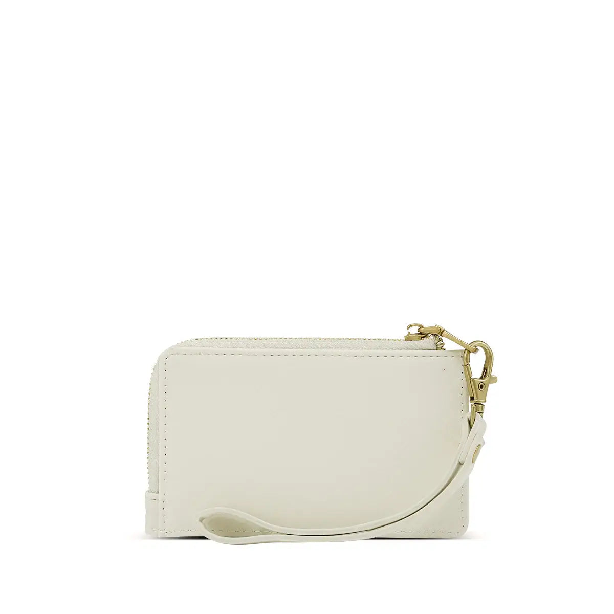 Back of Quinn Card Wallet in white vegan leather with wristlet