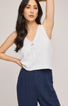 Front view of the Rebel Tank by Gentle Fawn in soft cotton slub fabric, featuring a tie-front detail.