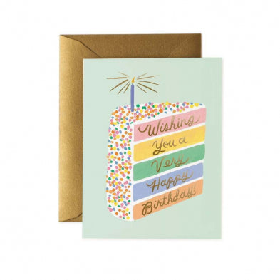 Cake Slice Birthday Card by Rifle Paper Co. with pastel layers and sprinkles, shop online in Montreal at Lemonberry