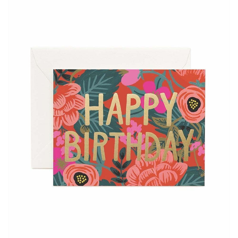 Poppy Birthday Card by Rifle Paper Co. with bold floral design and gold foil lettering, blank inside