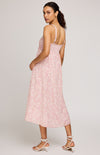Back view of the Rosalie dress by Gentle Fawn showing flowy cotton fabric and midi length.