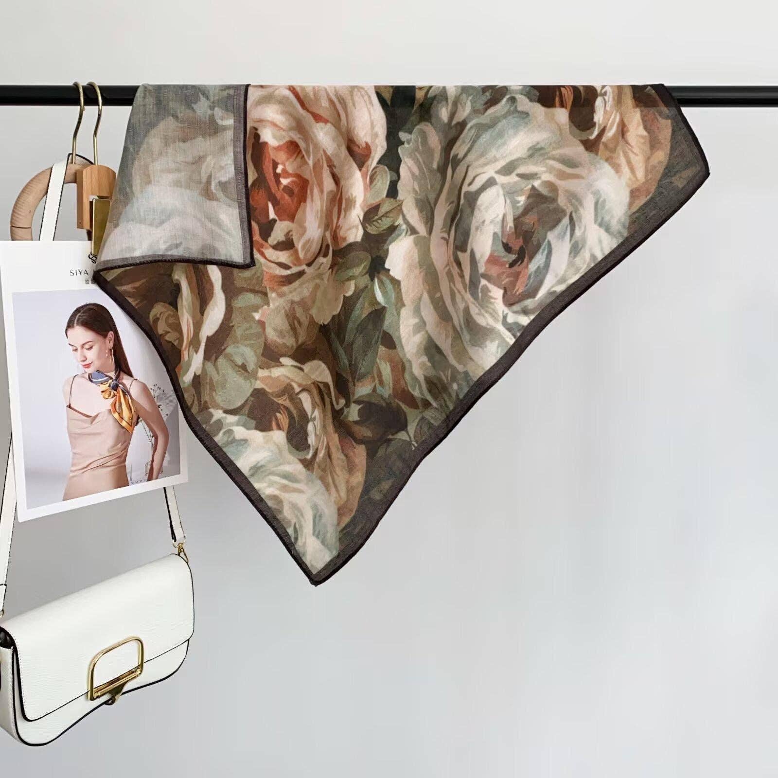 rose print square scarf lightweight 70x70 womens scarf