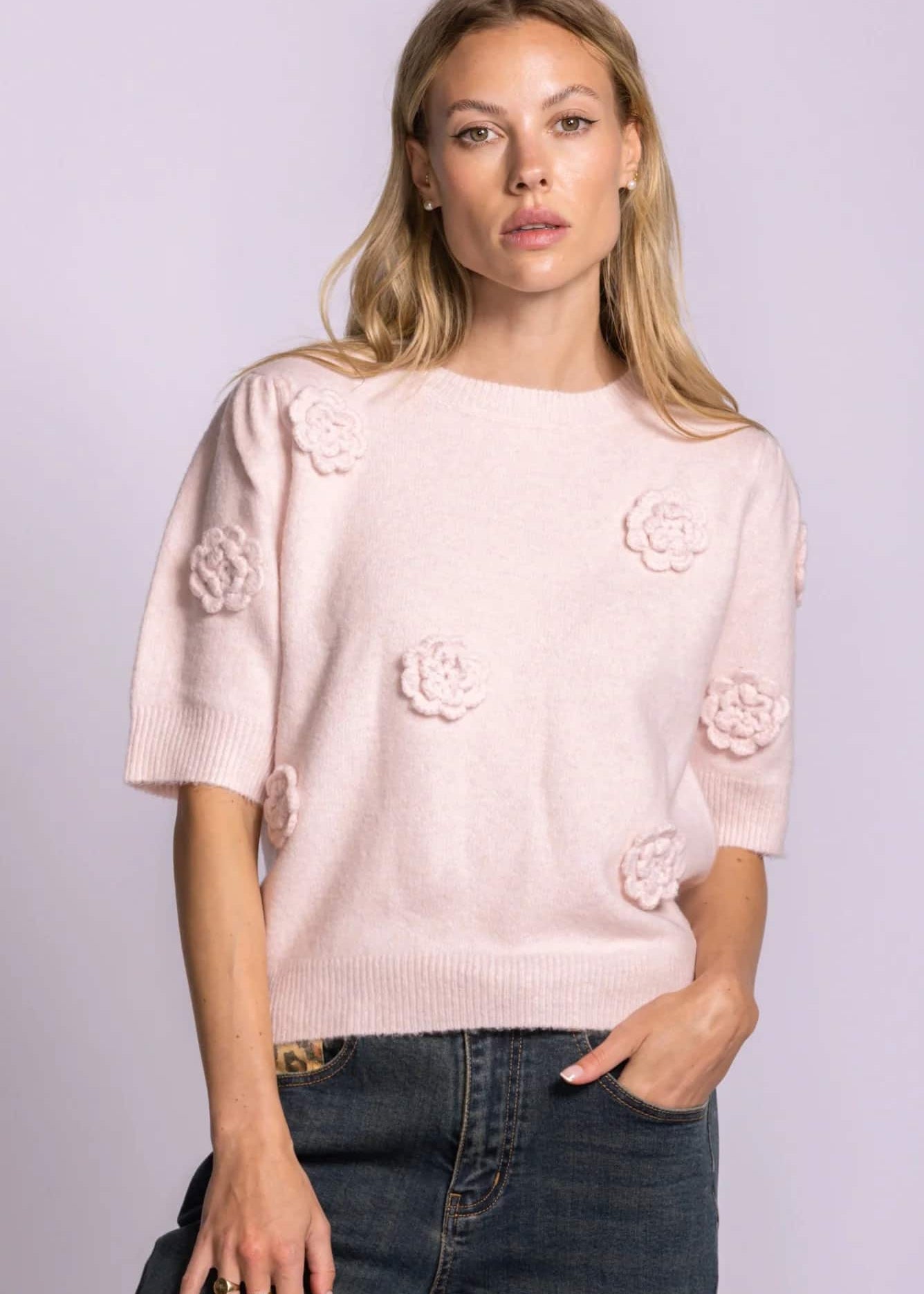 Pink Martini Roslyn Sweater – Soft Rosette Knit