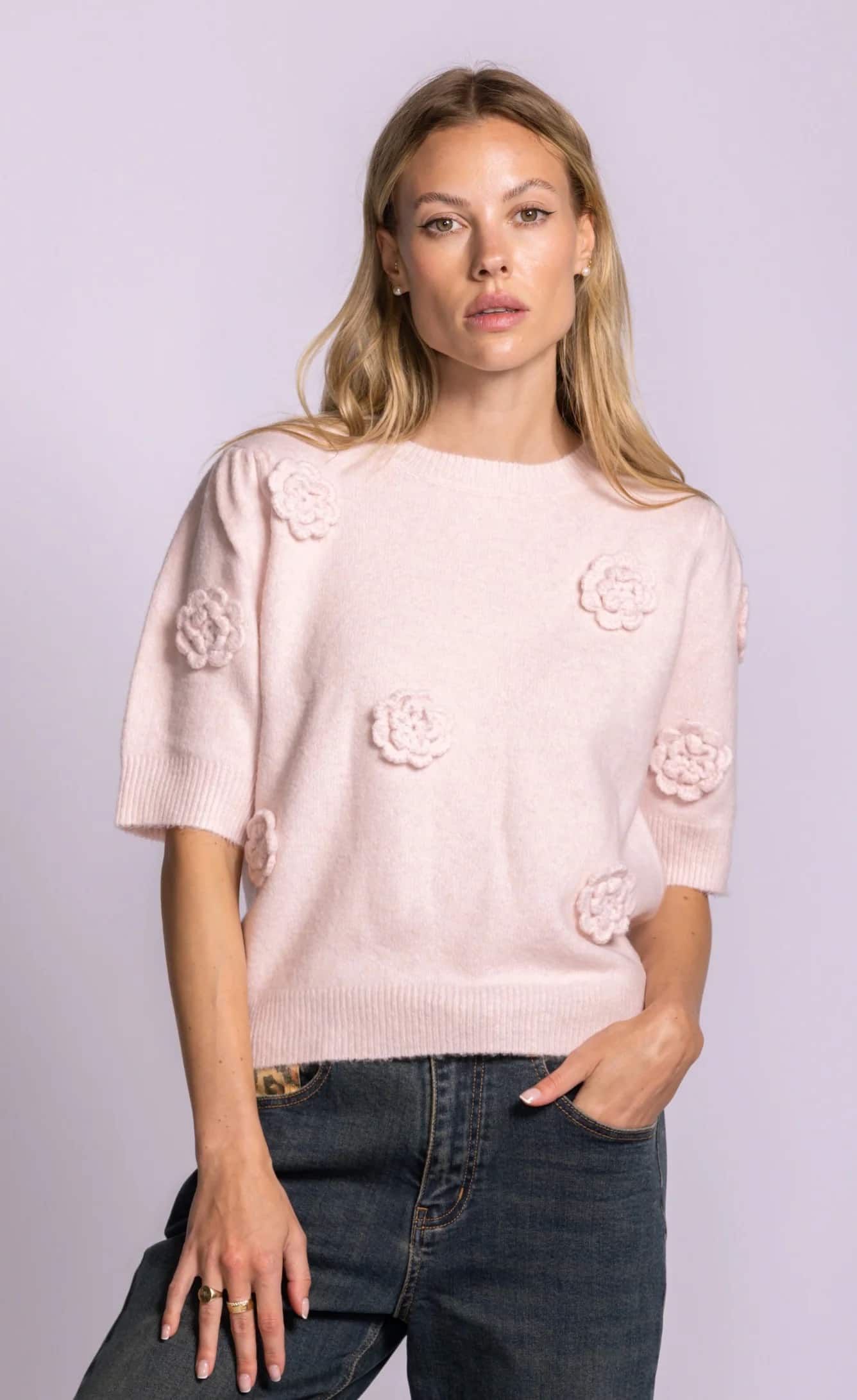 Pink Martini Roslyn Sweater – Soft Rosette Knit
