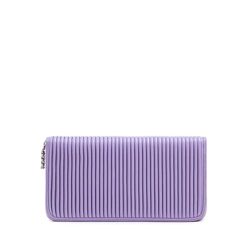 Front view of Pixie Mood Sandy Wallet in Lavender with pleated exterior and zip-around closure – available at Lemonberry, Aurora.
