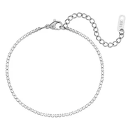 Silver 2mm stainless steel tennis bracelet with adjustable extender and lobster clasp waterproof Lemonberry Aurora