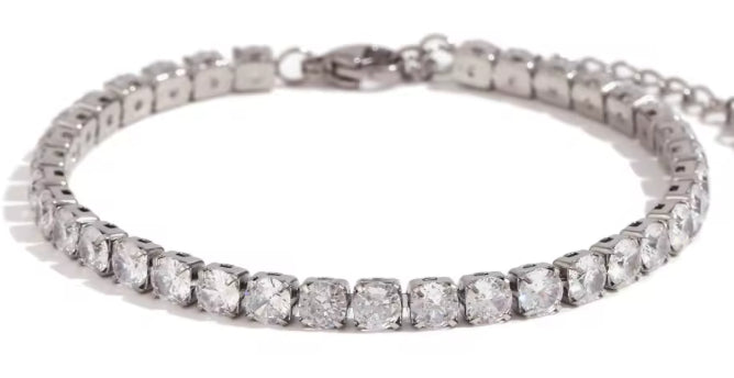 Silver 4mm stainless steel tennis bracelet with round clear zircon stones waterproof Lemonberry Aurora