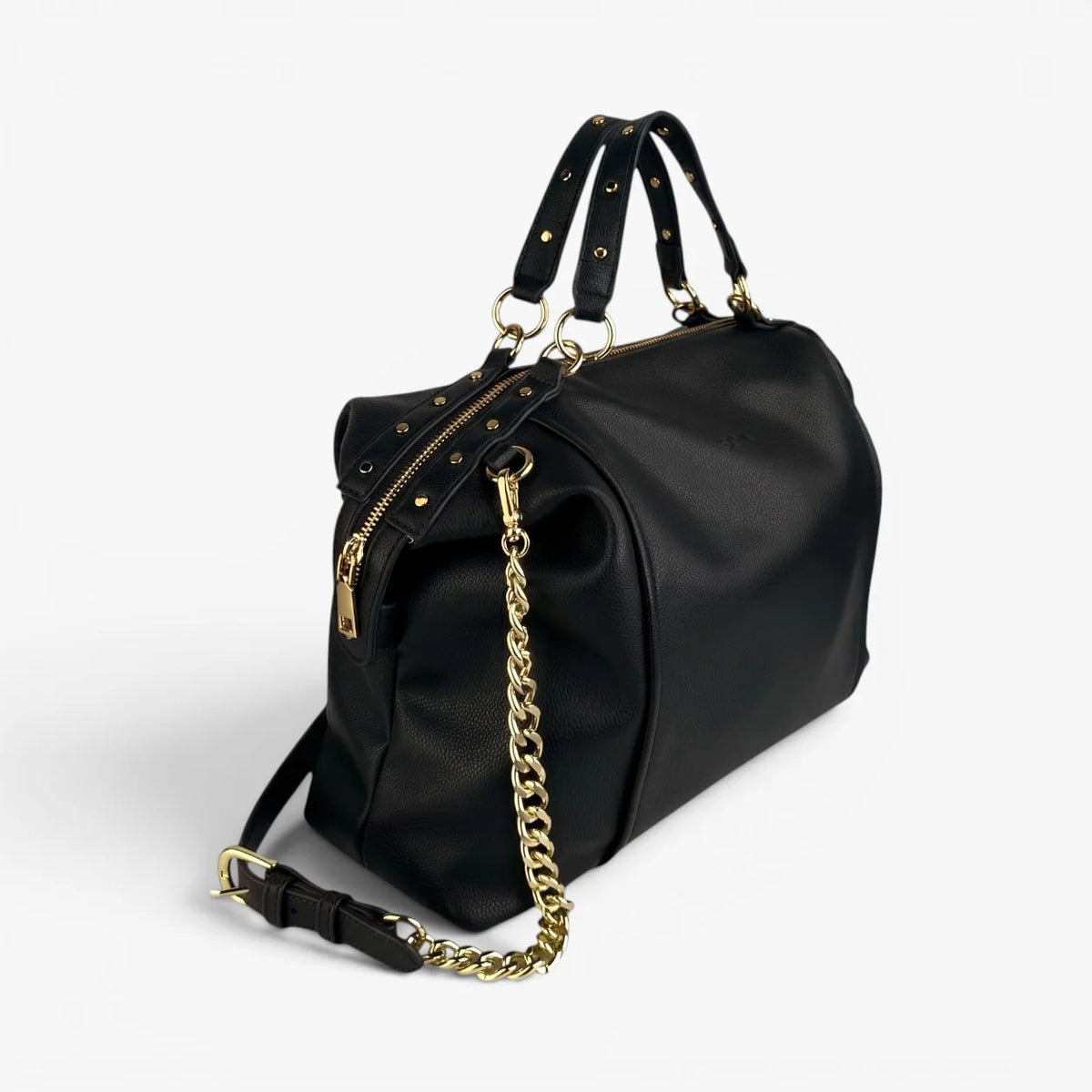 Skyla LONDON black satchel bag angled-front view Lemonberry Aurora