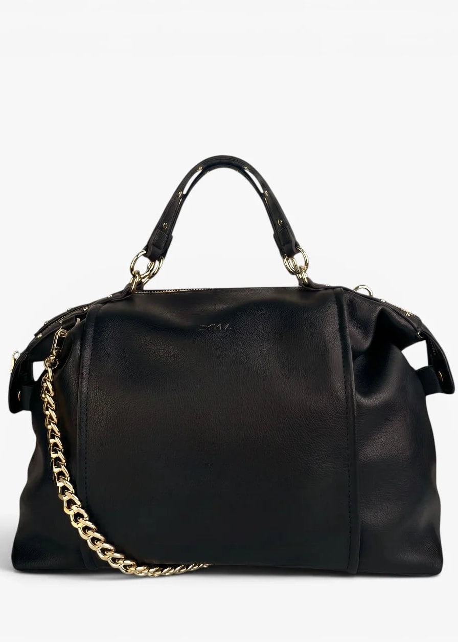 Skyla LONDON black satchel bag side view Lemonberry Aurora