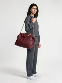 Skyla LONDON Bordeaux satchel bag side view Lemonberry Aurora