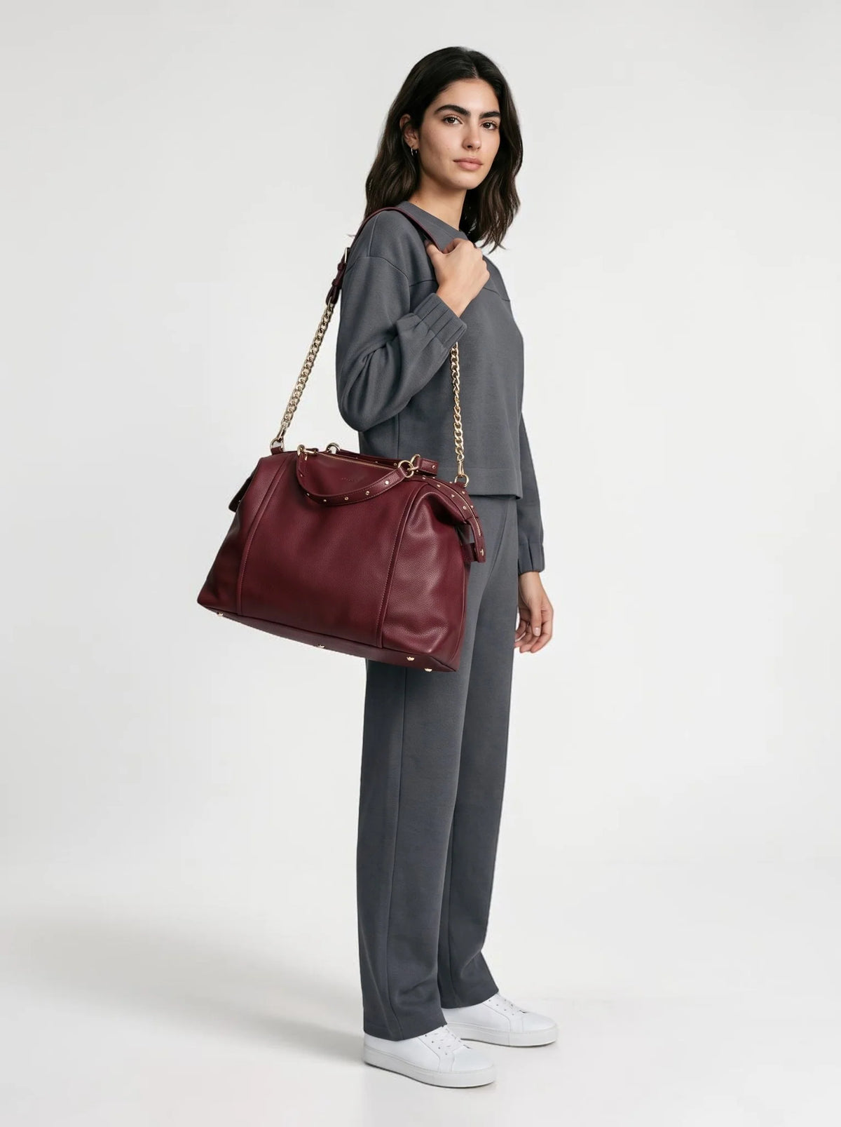 Skyla LONDON Bordeaux satchel bag side view Lemonberry Aurora