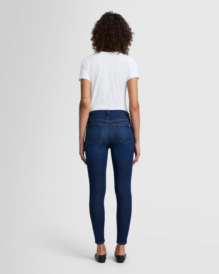 back view slim illusion high waist ankle skinny jeans in tried and true — 7 For All Mankind, Lemonberry Aurora