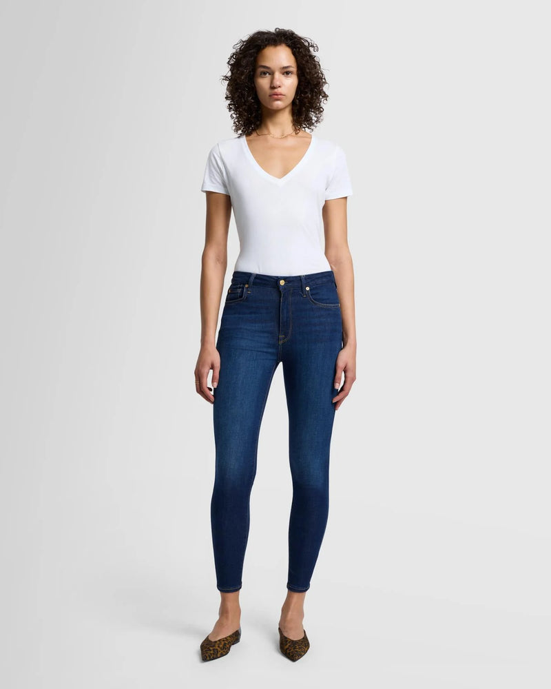 full front view slim illusion high waist ankle skinny jeans tried and true — 7 For All Mankind, Lemonberry Aurora