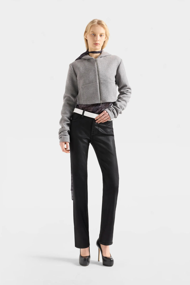 The Slim coated black jeans on model