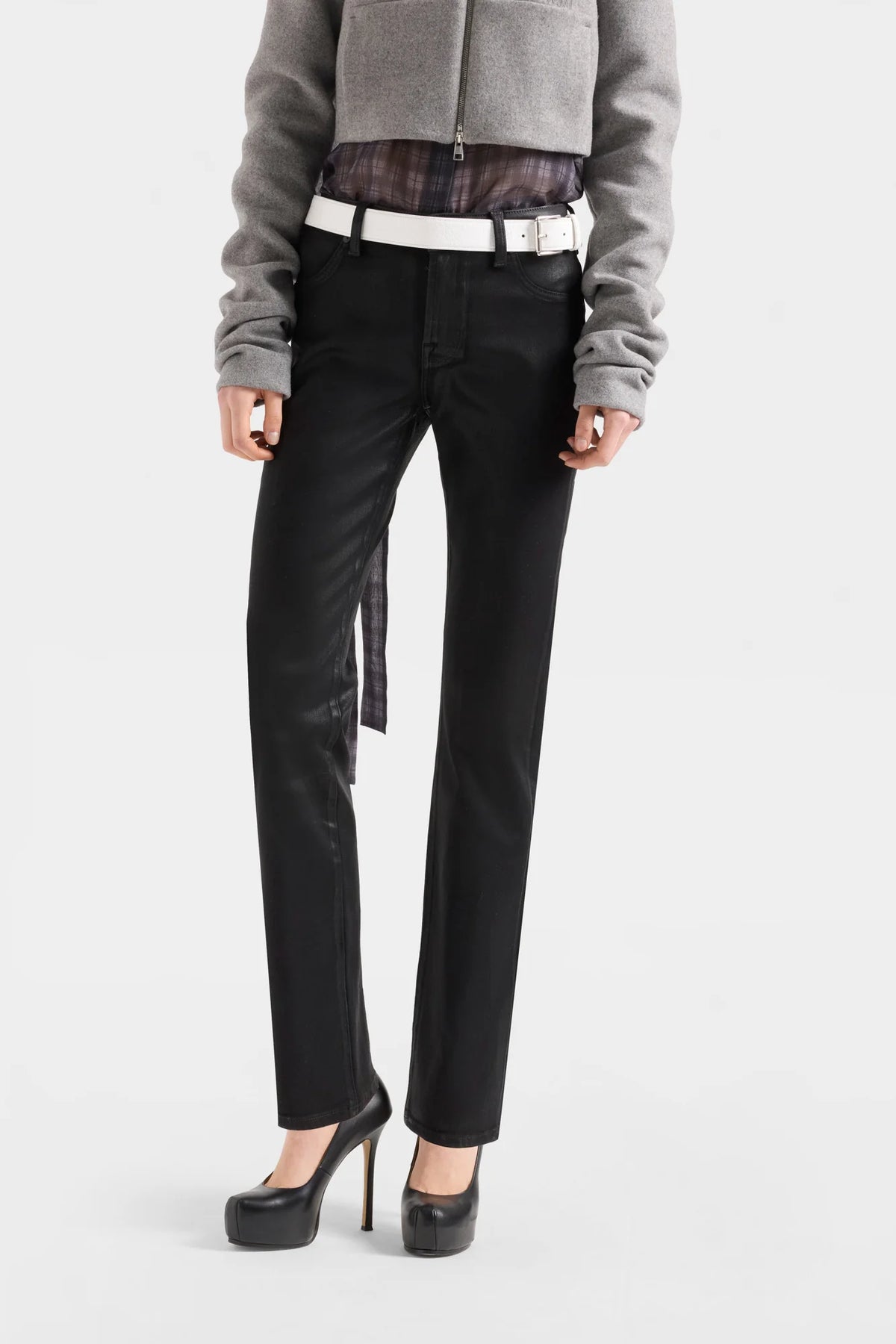 The Slim coated black jeans waist to hem