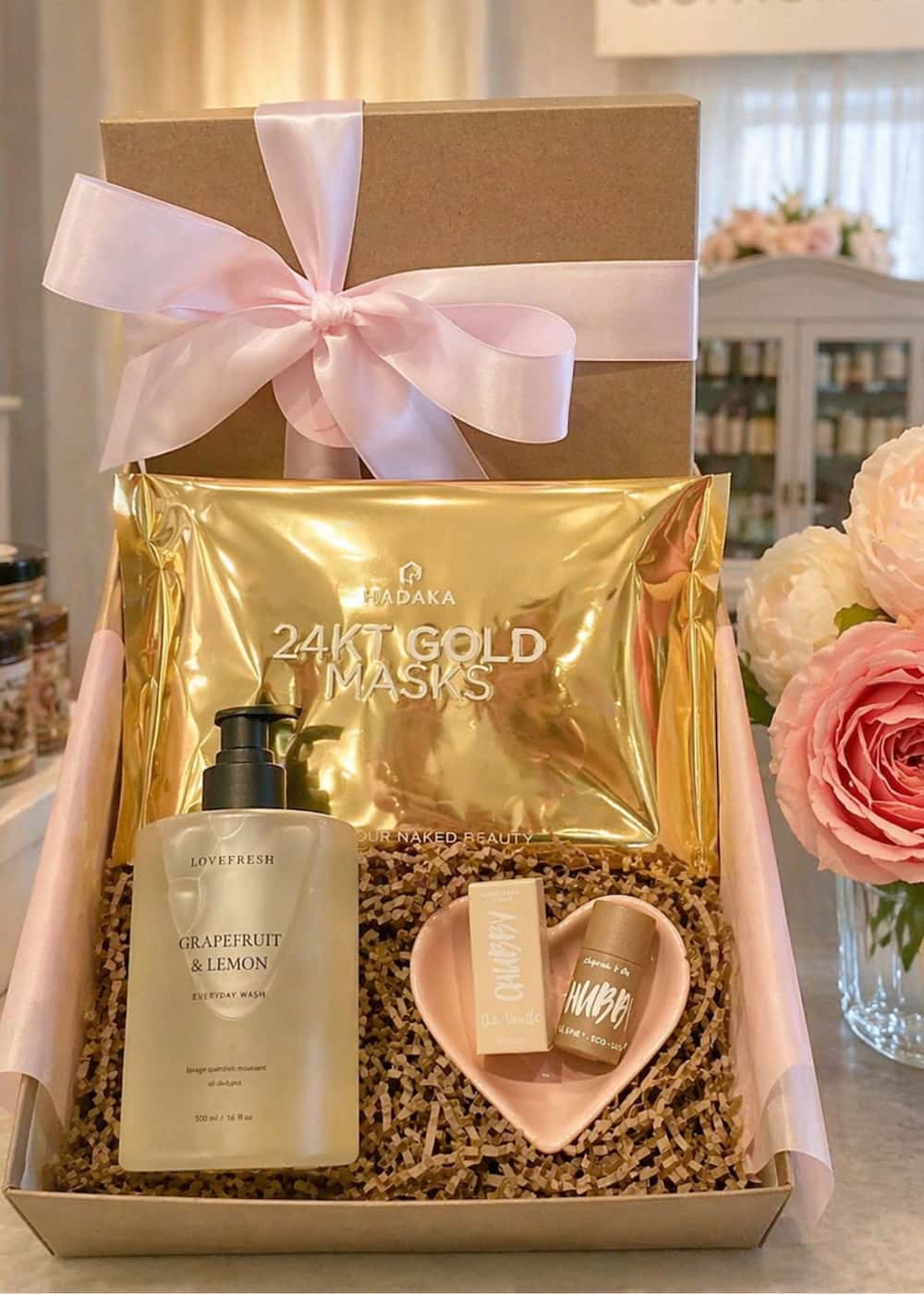 Self care gift box with wash, mask trio, lip balm and pinch bowl