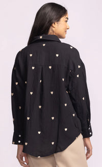 back view of Pink Martini Spezia Top with buttoned cuffs — Lemonberry Aurora