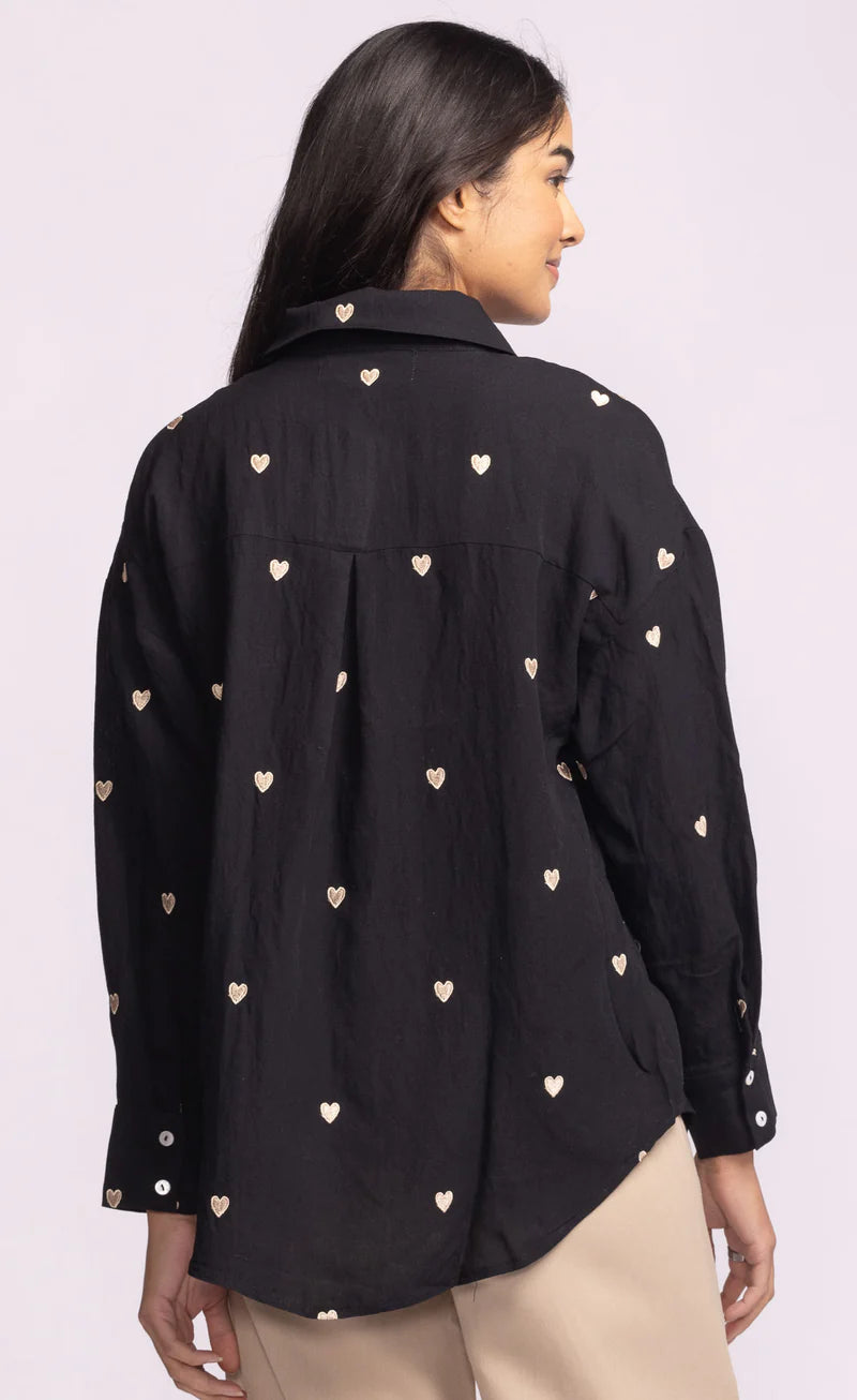 back view of Pink Martini Spezia Top with buttoned cuffs — Lemonberry Aurora