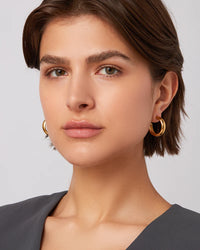Jenny Bird Staple Hoops in gold — natural light portrait, Lemonberry Aurora style