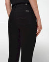 Close-up of back pocket detail on straight leg black jeans, Lemonberry Aurora