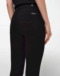 Close-up of back pocket detail on straight leg black jeans, Lemonberry Aurora