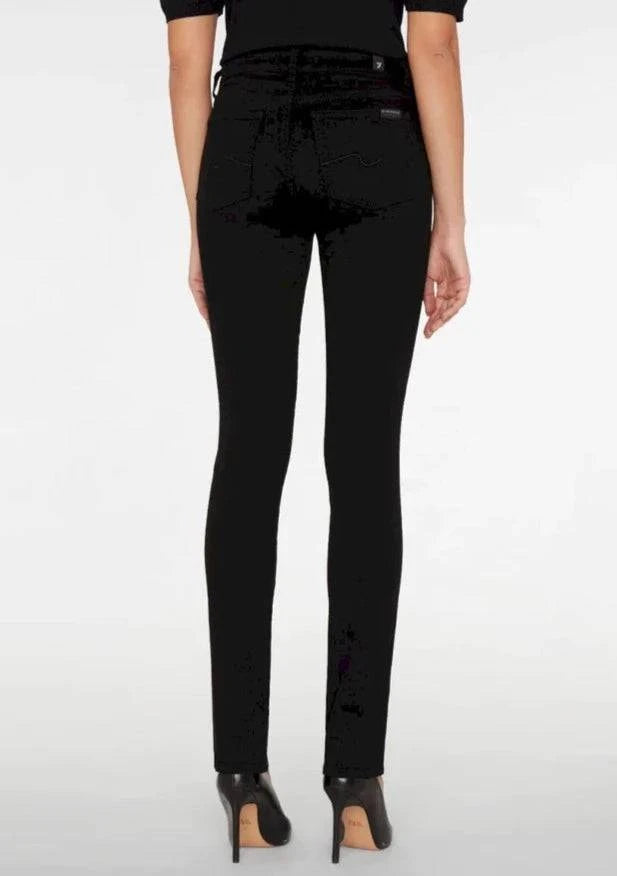 Full back view of straight leg black jeans, soft stretch denim, at Lemonberry in Aurora Ontario.
