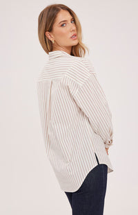 Striped cotton button-down shirt, Gentle Fawn, back view — Lemonberry Aurora