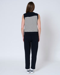 Sleeveless striped cotton vest with red heart appliqué, Preloved, back view — Lemonberry Aurora