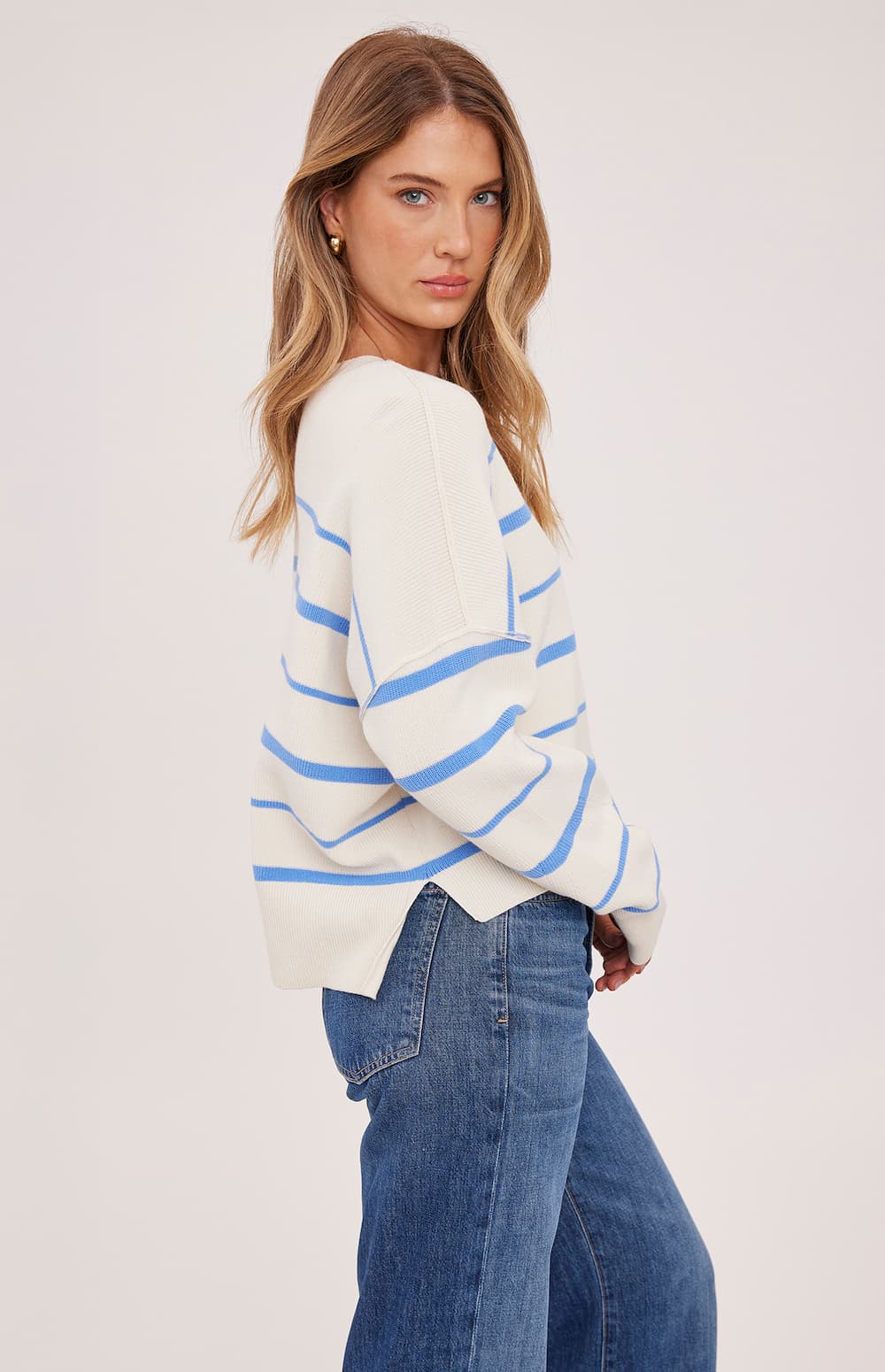 women’s striped knit sweater by Gentle Fawn — Lemonberry Aurora side view