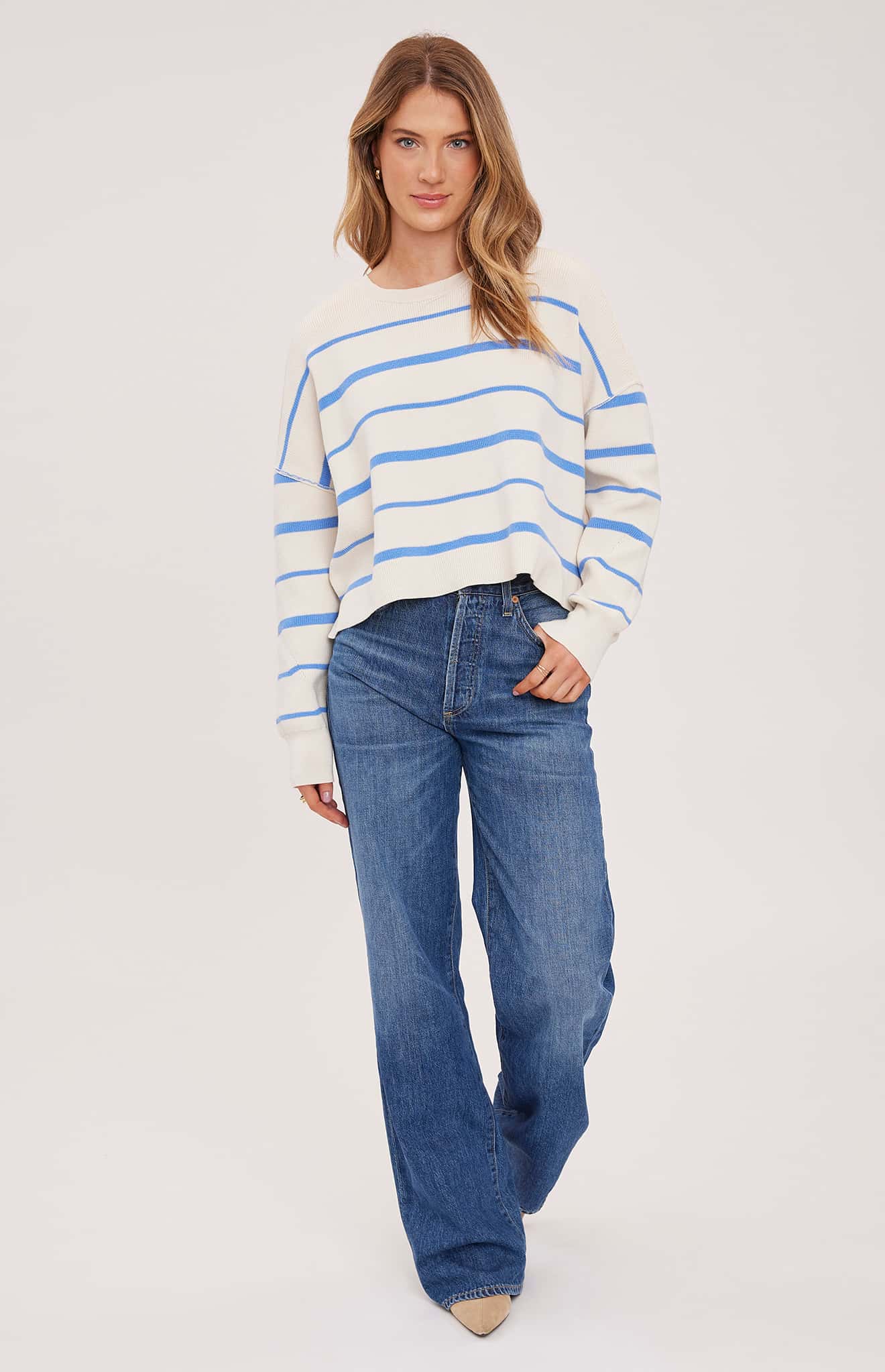 women’s striped knit sweater by Gentle Fawn — Lemonberry Aurora full front view