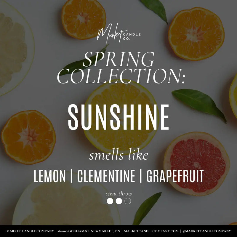 Sunshine Candle by Market Candle Company advertisement card displaying the candle's name and cents.