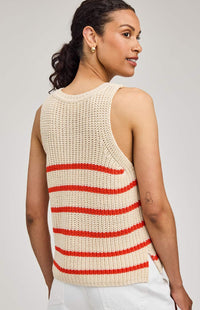Striped knit tank in grenadine stripe, Gentle Fawn, back view — Lemonberry Aurora