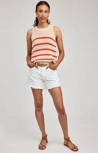 Sleeveless striped knit tank styled with summer shorts — Lemonberry Aurora