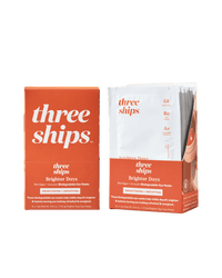 Front view of Brighter Days Eye Mask box and sachets by Three Ships, available at Lemonberry