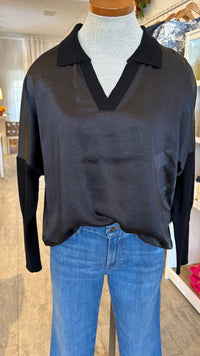 Melissa Nepton's Tina blouse with a collar on a mannequin wearing blue jeans inside Lemonberry