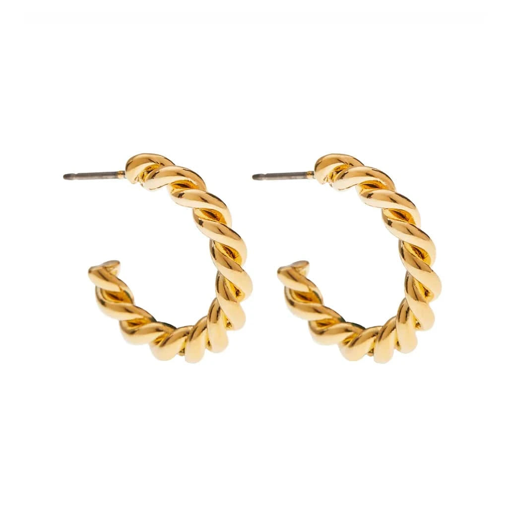gold twisted hoop earrings displayed on white background — Foxy Originals, Lemonberry Aurora detail