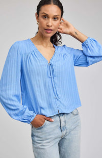 Bluebell textured plaid blouse detail, Gentle Fawn — Lemonberry Aurora