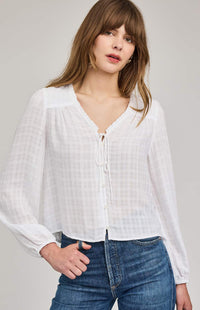 White textured plaid blouse detail, Gentle Fawn — Lemonberry Aurora