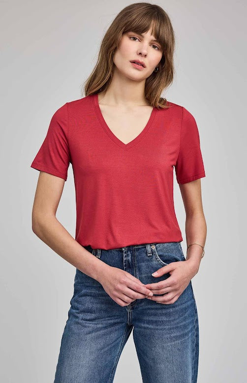 Garnet V-neck tee by Gentle Fawn, front view — Lemonberry Aurora