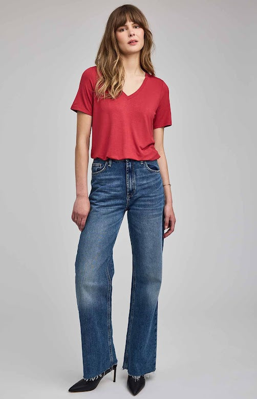 Garnet V-neck tee by Gentle Fawn, full length view — Lemonberry Aurora