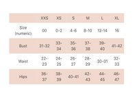 Size chart for Vail Pants by Pink Martini – find your perfect fit.