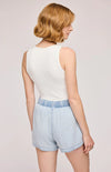 Back view of Wyatt Shorts in Sky by Gentle Fawn – sustainable summer style at Lemonberry Aurora.

