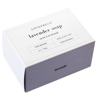Lovefresh Lavender Soap in box, highlighting the soothing lavender scent and natural, eco-friendly ingredients.