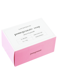Lovefresh Pomegranate Soap in box, showcasing its natural ingredients and eco-friendly packaging.