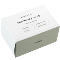 Lovefresh Rosemary Soap in box, with a fresh herbal rosemary scent, crafted with natural and organic ingredients for a soothing and rejuvenating cleanse.